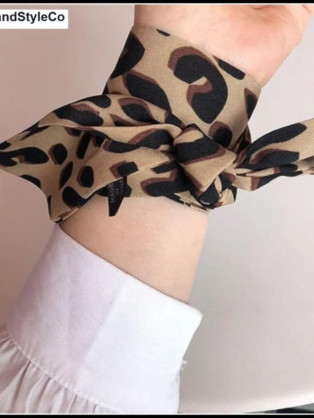 Silk Leopard Print Neck Scarf Hairband Purse Accessory Lightweight Chic